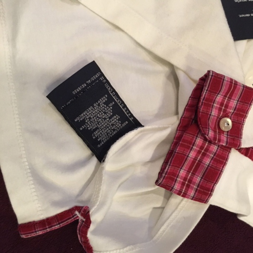 NWT Tommy Hilfiger Girls White Long Sleeve Polo Plaid Trim S 5 🏷️✨ - Picture 3 of 3